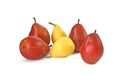 Vinous and yellow pears on white