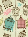 Vintag pattern with birdcages Royalty Free Stock Photo