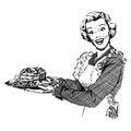 Vintage 1950s Woman Serving Dinner Royalty Free Stock Photo