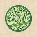 Vintage absinthe label badge. Strong Alcohol logo with calligraphic element. Frame for poster banner. Emblem sticker