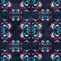 Vintage abstract colored flowers on a blue background seamless pattern grunge texture Royalty Free Stock Photo
