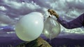 Vintage abstract holding the ballons with blue sky