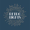 Vintage abstract label with sunburst and title Retro lights.