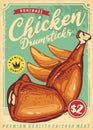 Roasted chicken drumsticks retro poster design Royalty Free Stock Photo