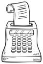 Vintage adding machine with receipt paper printout in a simple line drawing style Royalty Free Stock Photo