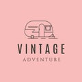 vintage adventure camper trailer line art logo vector symbol illustration design Royalty Free Stock Photo