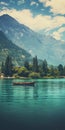 Vintage Aesthetic Boat In Water Near Mountains - 8k Resolution
