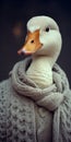 Vintage Aesthetic Duck Portrait With Gray Scarf And Knitwear