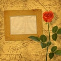 Vintage aged background, with old Postcard, envelopes, frame Royalty Free Stock Photo