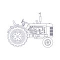 Vintage agricultural tractor isolated on white vackground. Vector