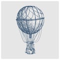 Vintage air balloon hand drawn blue sketch vector