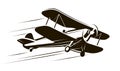 Vintage flying aircraft. Airplane symbol. Retro vector illustration