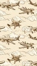 Vintage Aircraft and Clouds Seamless Pattern Royalty Free Stock Photo