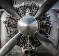 Vintage aircraft engine and propeller Royalty Free Stock Photo