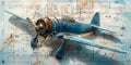 Vintage aircraft on engineering blueprints merging historical aviation with technical design illustrating aeronautical engineering