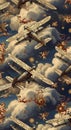 Vintage Aircraft Formation Flying Through Clouds Royalty Free Stock Photo