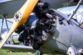 Vintage aircraft with radial engine and wooden propeller, close up of nose section Royalty Free Stock Photo