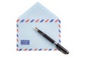 Vintage airmail envelope and fountain pen Royalty Free Stock Photo