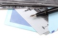 Vintage airmail envelope and fountain pen Royalty Free Stock Photo