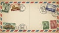 Vintage Airmail Envelope with Stamps and Postmarks Blank Space for Text Royalty Free Stock Photo