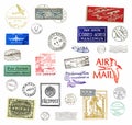 Vintage airmail labels and stamps Royalty Free Stock Photo