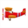 Vintage airplane biplane cartoon retro red colour. Vector isolated cartoon style Royalty Free Stock Photo