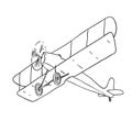 Vintage airplane black and white sketch cartoon doodle vector illustration