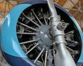 vintage airplane engine detail inside propeller (small antique plane turbine) Royalty Free Stock Photo