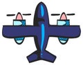 Vintage airplane icon in color drawing