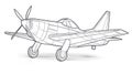 Vintage Propeller Aircraft Blueprint Line Art Drawing, Retro Warplane Sketch Royalty Free Stock Photo