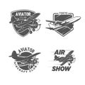 Vintage airplane symbols, logotypes, illustrations. Aviation stamps collection.