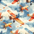 Vintage Airplane Watercolor Pattern Royalty Free Stock Photo