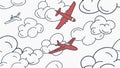 Vintage Airplanes Flying Through Clouds Seamless Pattern, vector design Generative AI Royalty Free Stock Photo