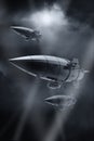 Vintage airship Zeppelin. in the sky. 3d illustration Royalty Free Stock Photo