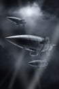 Vintage airship Zeppelin. in the sky. 3d illustration