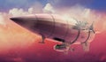 Vintage airship Zeppelin. in the sky. 3d illustration