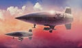 Vintage airship Zeppelin. in the sky. 3d illustration Royalty Free Stock Photo