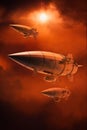 Vintage airship Zeppelin. in the sky. 3d illustration