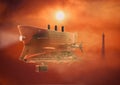 Vintage airship Zeppelin. in the sky. 3d illustration Royalty Free Stock Photo