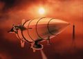 Vintage airship Zeppelin. in the sky. 3d illustration Royalty Free Stock Photo