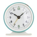 Vintage alarm clock analog in green metal round case isolated Royalty Free Stock Photo