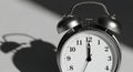 Vintage Alarm Clock Showing Midnight or Noon in Black and White Royalty Free Stock Photo