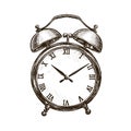 Vintage alarm clock. Time concept. Sketch vector illustration