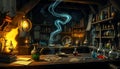 Alchemist laboratory interior, vintage science setting, Stock Photo, Generative AI Royalty Free Stock Photo