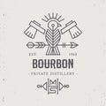 Vintage alcohol drink label design with ethnic elements in thin line style.