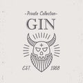 Vintage alcohol drink label design with ethnic elements in thin line style.