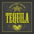 Vintage alcohol tequila drink vector bottle label. Sticker or poster for tequila tipple