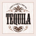 Vintage alcohol tequila drink vector bottle label. Sticker or poster for tequila tipple