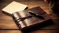 Vintage allure captured through a leather journal on a weathered desk, antiquity meeting modernity Royalty Free Stock Photo