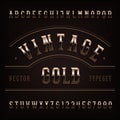 Vintage alphabet font. Golden ornate letters and numbers.